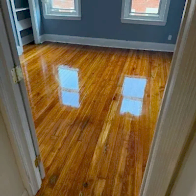 Restored and refinished heart pine hardwood floors