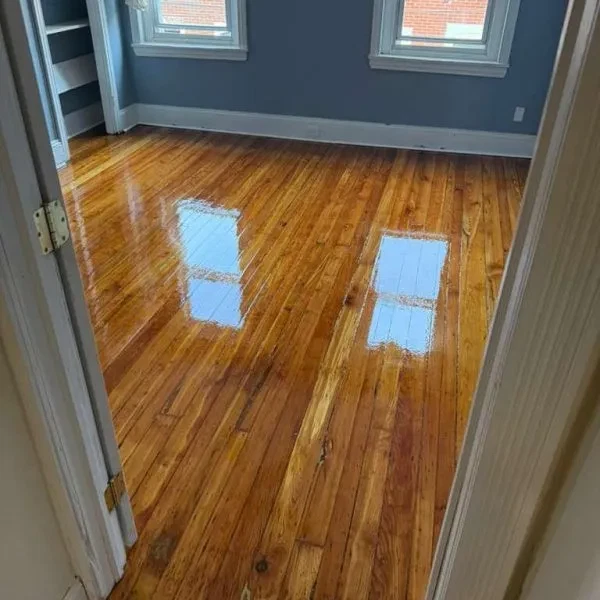 Restored and refinished heart pine hardwood floors